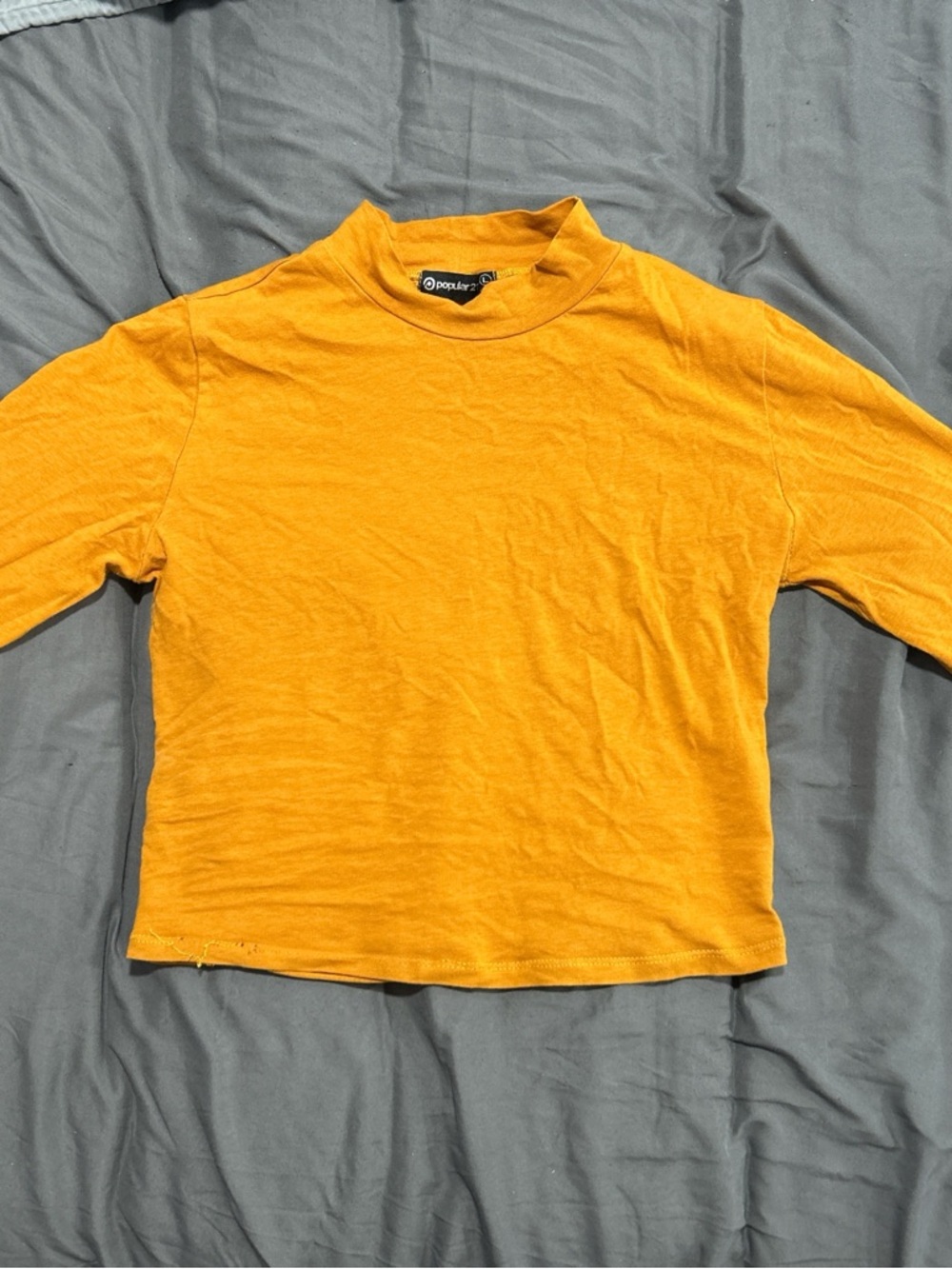 Popular Crop Top in Mustard Yellow - Women's Mock Neck